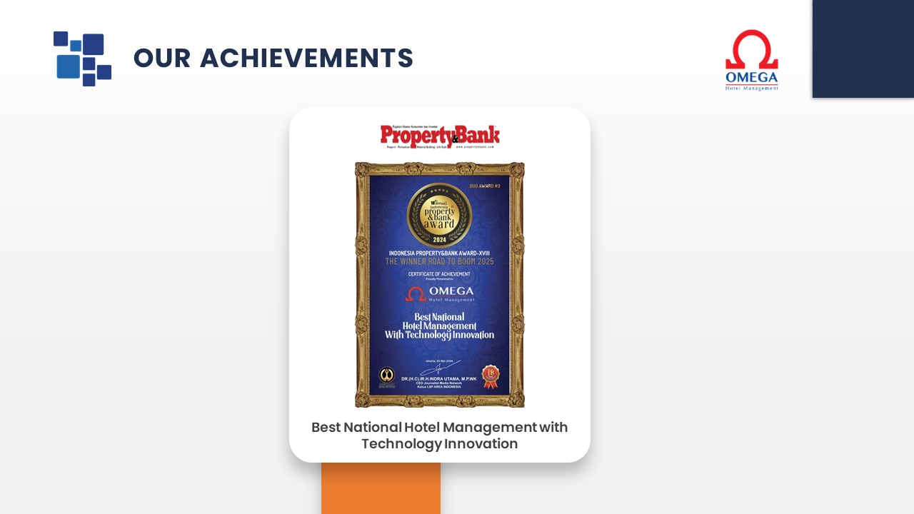 Our Achievements : <ul> 	<li>The First Local Operator Hotel Management with Business 4.0 from Property & Bank</li> 	<li>Certificate of Excellence 2018 from Tripadvisor</li> 	<li>Award of Excellence 2019 from TRUSTYOU</li> 	<li>Exceptional Guest Experience Value 2018 from Traveloka</li> 	<li>The Most Promising Brand 2019 fromÂ Franchise Magazine</li> 	<li>Best in Service Hotel Exclusive Award 2019 from Pegipegi</li> 	<li>Customer Review Awards 2018 from Agoda.com</li> 	<li>Guest Review Award 2017 from Booking.com</li> </ul>